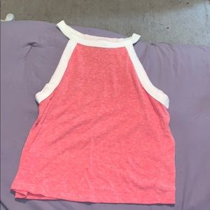 Pick and white jersey cropped top